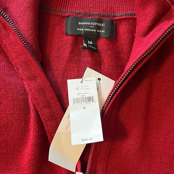 New! Banana Republic Factory 100% Merino Wool Quarter-Zip Sweater in Cognac Red - Picture 6 of 16